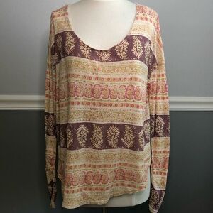 Free People Floral Boho Ruched Long Sleeved Tee, S